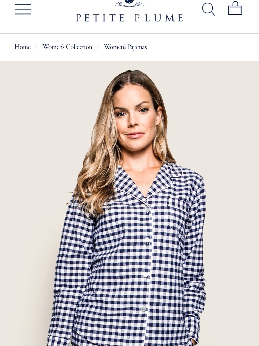 Petite Plume Navy Gingham Women's Nightshirt Size S